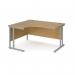 Maestro 25 left hand ergonomic desk 1400mm wide - silver cantilever leg frame, oak top MC14ELSO