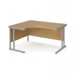 Maestro 25 left hand ergonomic desk 1400mm wide - silver cantilever leg frame and oak top