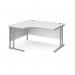 Maestro 25 left hand ergonomic desk 1400mm wide - silver cantilever leg frame, white top MC14ELSWH