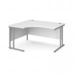 Maestro 25 left hand ergonomic desk 1400mm wide - silver cantilever leg frame and white top