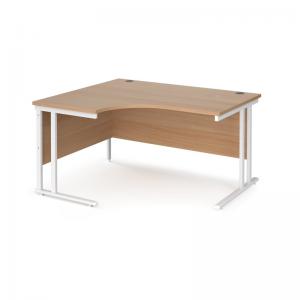 Maestro 25 left hand ergonomic desk 1400mm wide - white cantilever leg
