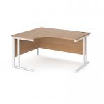 Maestro 25 left hand ergonomic desk 1400mm wide - white cantilever leg frame, beech top MC14ELWHB