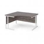 Maestro 25 left hand ergonomic desk 1400mm wide - white cantilever leg frame, grey oak top MC14ELWHGO