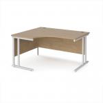 Maestro 25 left hand ergonomic desk 1400mm wide - white cantilever leg frame, Kendal oak top MC14ELWHKO