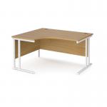 Maestro 25 left hand ergonomic desk 1400mm wide - white cantilever leg frame, oak top MC14ELWHO