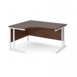 Maestro 25 left hand ergonomic desk 1400mm wide - white cantilever leg frame and walnut top