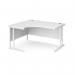 Maestro 25 left hand ergonomic desk 1400mm wide - white cantilever leg frame, white top MC14ELWHWH