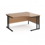 Maestro 25 right hand ergonomic desk 1400mm wide - black cantilever leg frame, beech top MC14ERKB