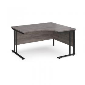 Maestro 25 right hand ergonomic desk 1400mm wide - black cantilever leg frame, grey oak top MC14ERKGO