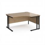 Maestro 25 right hand ergonomic desk 1400mm wide - black cantilever leg frame, Kendal oak top MC14ERKKO