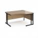 Maestro 25 right hand ergonomic desk 1400mm wide - black cantilever leg frame, Kendal oak top MC14ERKKO