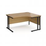 Maestro 25 right hand ergonomic desk 1400mm wide - black cantilever leg frame, oak top MC14ERKO