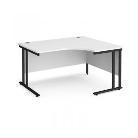 Maestro 25 right hand ergonomic desk 1400mm wide - black cantilever leg frame, white top MC14ERKWH