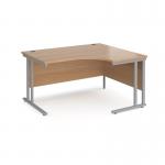 Maestro 25 right hand ergonomic desk 1400mm wide - silver cantilever leg frame, beech top MC14ERSB