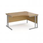 Maestro 25 right hand ergonomic desk 1400mm wide - silver cantilever leg frame, oak top MC14ERSO