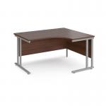 Maestro 25 right hand ergonomic desk 1400mm wide - silver cantilever leg frame, walnut top MC14ERSW