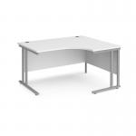 Maestro 25 right hand ergonomic desk 1400mm wide - silver cantilever leg frame, white top MC14ERSWH