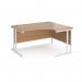 Maestro 25 right hand ergonomic desk 1400mm wide - white cantilever leg frame, beech top MC14ERWHB