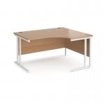 Maestro 25 right hand ergonomic desk 1400mm wide - white cantilever leg frame, beech top MC14ERWHB