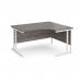 Maestro 25 right hand ergonomic desk 1400mm wide - white cantilever leg frame, grey oak top MC14ERWHGO