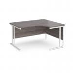 Maestro 25 right hand ergonomic desk 1400mm wide - white cantilever leg frame, grey oak top MC14ERWHGO