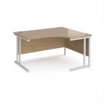 Maestro 25 right hand ergonomic desk 1400mm wide - white cantilever leg frame, Kendal oak top MC14ERWHKO