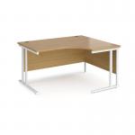 Maestro 25 right hand ergonomic desk 1400mm wide - white cantilever leg frame, oak top MC14ERWHO