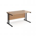 Maestro 25 straight desk 1400mm x 800mm - black cantilever leg frame and beech top