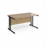 Maestro 25 straight desk 1400mm x 800mm - black cantilever leg frame, Kendal oak top MC14KKO
