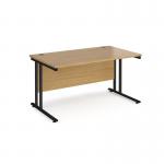 Maestro 25 straight desk 1400mm x 800mm - black cantilever leg frame and oak top