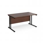Maestro 25 straight desk 1400mm x 800mm - black cantilever leg frame and walnut top