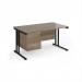 Maestro 25 straight desk 1400mm x 800mm with 2 drawer pedestal - black cantilever leg frame, Nebraska oak top MC14P2KNO