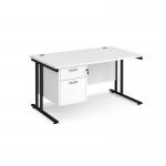 Maestro 25 straight desk 1400mm x 800mm with 2 drawer pedestal - black cantilever leg frame, white top MC14P2KWH