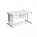 Maestro 25 straight desk 1400mm x 800mm with 2 drawer pedestal - silver cantilever leg frame, white top MC14P2SWH