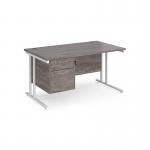 Maestro 25 straight desk 1400mm x 800mm with 2 drawer pedestal - white cantilever leg frame, grey oak top MC14P2WHGO
