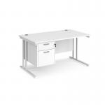 Maestro 25 straight desk 1400mm x 800mm with 2 drawer pedestal - white cantilever leg frame, white top MC14P2WHWH
