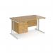 Maestro 25 straight desk 1400mm x 800mm with 3 drawer pedestal - white cantilever leg frame, oak top MC14P3WHO