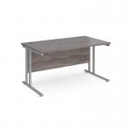 Maestro 25 straight desk 1400mm x 800mm - silver cantilever leg frame and grey oak top