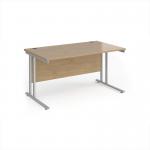 Maestro 25 straight desk 1400mm x 800mm - silver cantilever leg frame, Kendal oak top MC14SKO