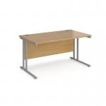 Maestro 25 straight desk 1400mm x 800mm - silver cantilever leg frame and oak top