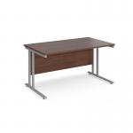 Maestro 25 straight desk 1400mm x 800mm - silver cantilever leg frame and walnut top