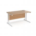 Maestro 25 straight desk 1400mm x 800mm - white cantilever leg frame and beech top