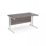 Maestro 25 straight desk 1400mm x 800mm - white cantilever leg frame and grey oak top