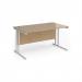 Maestro 25 straight desk 1400mm x 800mm - white cantilever leg frame, Kendal oak top MC14WHKO