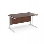 Maestro 25 straight desk 1400mm x 800mm - white cantilever leg frame and walnut top
