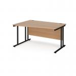 Maestro 25 left hand wave desk 1400mm wide - black cantilever leg frame, beech top MC14WLKB