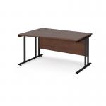 Maestro 25 left hand wave desk 1400mm wide - black cantilever leg frame, walnut top MC14WLKW