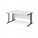 Maestro 25 left hand wave desk 1400mm wide - black cantilever leg frame, white top MC14WLKWH