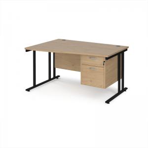 Maestro 25 left hand wave desk 1400mm wide with 2 drawer pedestal -