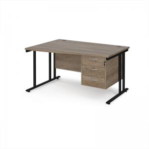 Maestro 25 left hand wave desk 1400mm wide with 3 drawer pedestal -